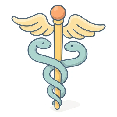 caduceus symbol with emphasis on snakes, 2D isometric style, soft rounded shapes, clean contours, pastel palette, detailed shadows and highlights, modern illustration, transparent background sticker
