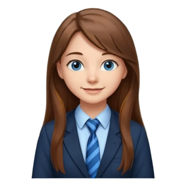 high school class room with a pretty female high school student with long brown hair, blue eyes, wearing a tie, sitting in front of the blackboard sticker