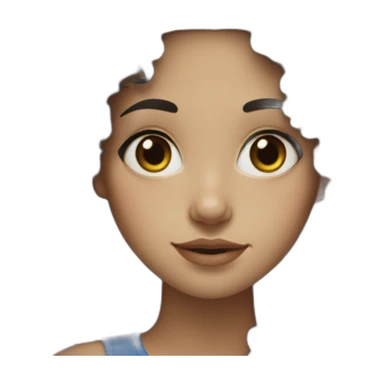 Women, white skin, round face, long black curly hair, blue eye, freckles sticker