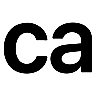 the letters 'ca' in a solid black icon style, bold and simple sticker