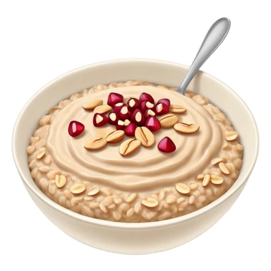 bowl of oatmeal with peanut butter, coconut flakes and pomegranate seeds sticker