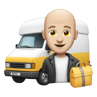 Bald man with a white van and a bag of sweets sticker