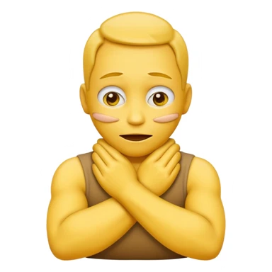 Yellow face emoji strangling itself with 2 arms crossed and hands saround neck sticker