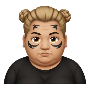 obese man with lots of face tattoo and hair bun sticker
