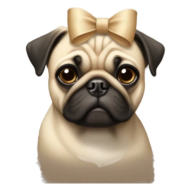 A pug with a beige bow on its head sticker