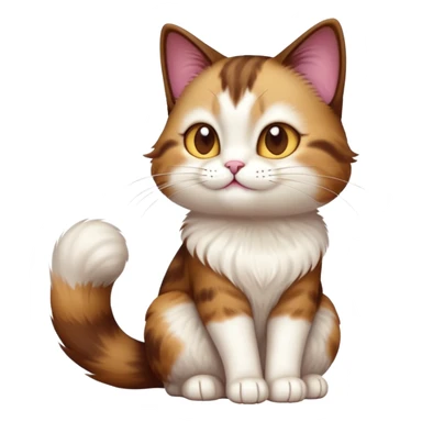 cinematic-[showshoe cat]-realistic-full-body-sitting-emoji,-tail-curled-playfully-around-its-paws,-head-tilted-dramatically,-fluffy-[brown and white]-fur,-simplified-yet-realistic-focused-features,-highly-detailed,-glowing-with-an-almost-sarcastic-glow sticker