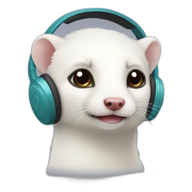white ferret with headphones and a small mole under the eye sticker