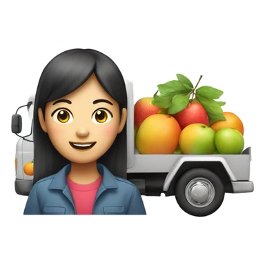 Asian girl fruit Delivery driver in truck sticker