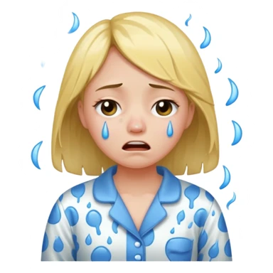 Girl crying alone in her pajamas  sticker