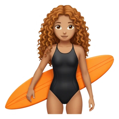 Surfer girl with black swimsuit and orange surfboard and long curly hair sticker