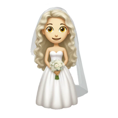 White girl bride long fluffy dress and long veil sticker