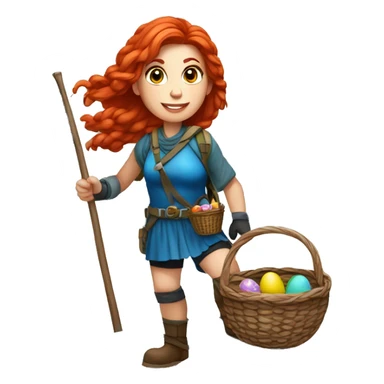 Greek Female winter mountaineer red hair white skin climbing with Greek Flag and Easter eggs basket sticker