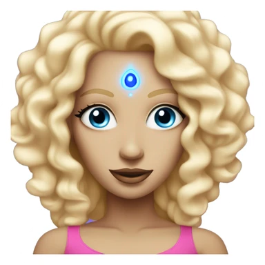 pink diva with thin andromedan face long blonde hair and blue eyes glowing third eye sticker