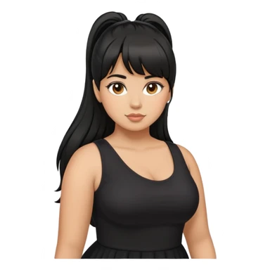 Latina girl with bangs black long hair in pony tail plus size black dress sticker