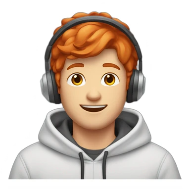 male guy; red hair; gelled hair; hoodie; headset; smile; hand up sticker