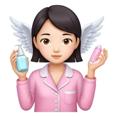 angelic asian girl doing skin care in pink pajamas sticker