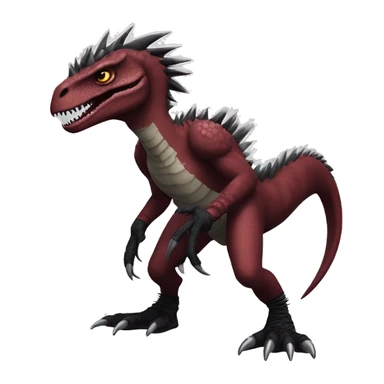 Maroon edgy badass modern sexy handsome punk velociraptor-dragon-Digimon, with black spiky mane, full body sticker