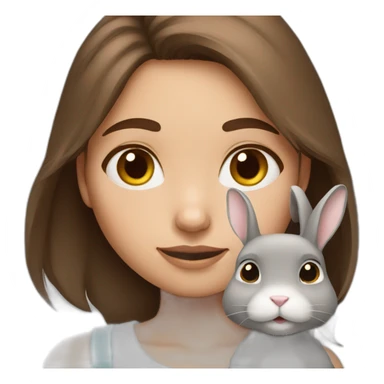 brown hair girl with cute grey rabbit sticker