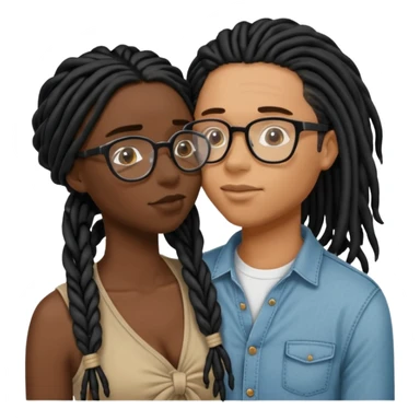 black couple with locs, dark skin with long jet black locs, light skin with glasses and BLACK locs tied up kissing sticker