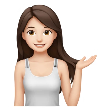 a pretty bratz fair girl with straight brunette long hair, middle partition. wearing a white thin strap trap tank top, smiling, wearing light makeup. very pretty. sticker