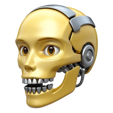 3D render of Steel Jaw, futuristic cyborg aesthetic, fusion of organic skin and chrome metal, brushed steel lower jaw attached to a pale skin face, emoji style, isolated on white background --v 6.0. sticker