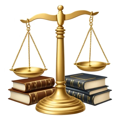 An icon featuring a gavel, scales of justice, and legal books, symbolizing law. The design includes a courthouse building in the background, representing the legal system and justice. Transparent background highlights the authority and structure of the law. sticker