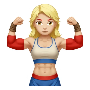 slavic girl, medium size yellow hair, flexing muscles, full body, muscled, with traditional slavic outfit sticker