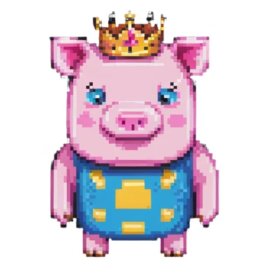 minecraft pig full body pink blocky animal square head square body wearing a crown sticker