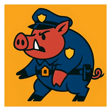 Make the wild pig appear as a police officer, keeping the vibrant cartoon style. sticker