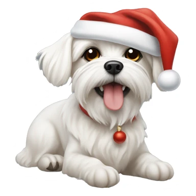 maltese with bone and santa hat sticker