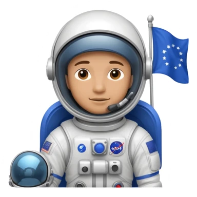 male astronaut holding blue flag in hand sticker