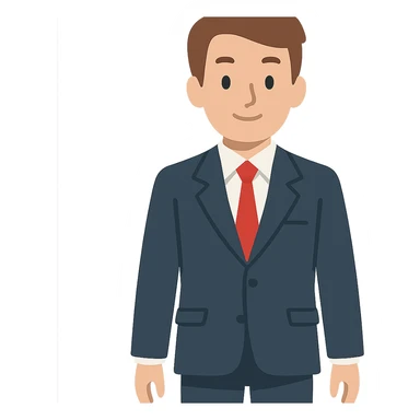 flat toon style corporate person with brown hair, suit sticker