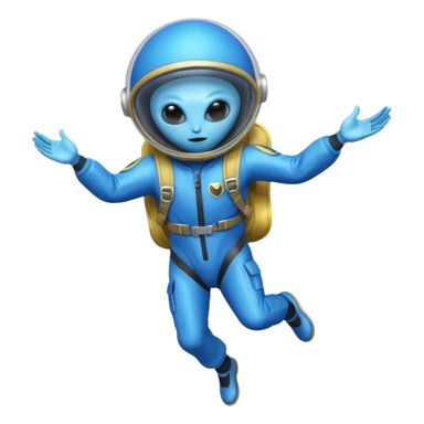 Skydiving blue alien with parachute and UFO sticker