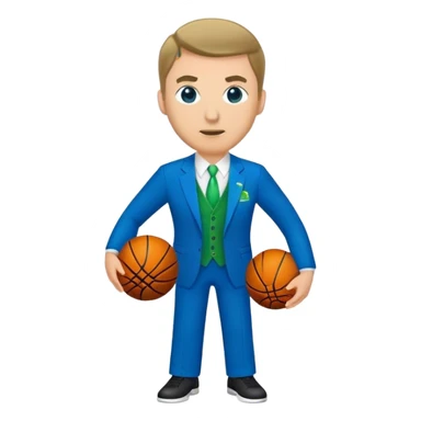 Caucasian Basketball coach wearing blue and green suit sticker