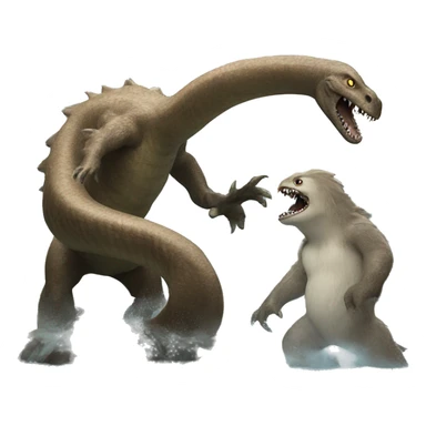 Brown Loch Ness monster fighting a yeti  sticker