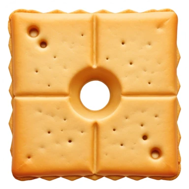 Orange square crackers with ridges and a hole in the middle sticker