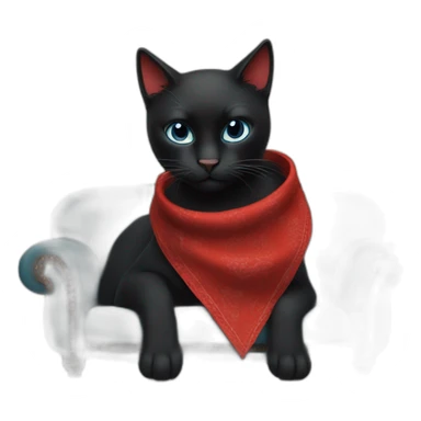 A black cat with a red bandana clawing at a blue sofa sticker