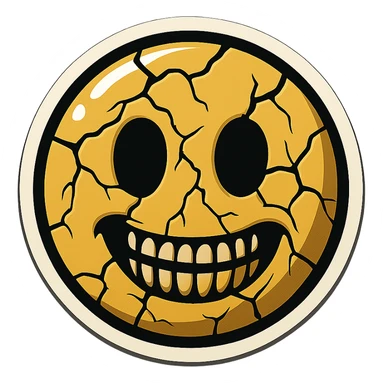 scary cracked emoji with empty eyes, retro stickers style, sharp black outlines, clear shadows and highlights, no gradients sticker