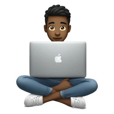 male teenager sitting behind macbook sticker