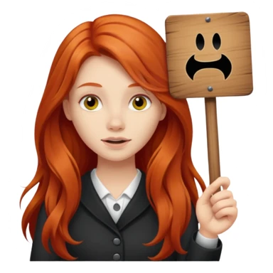 Long haired redhead holding a LURK sign sticker