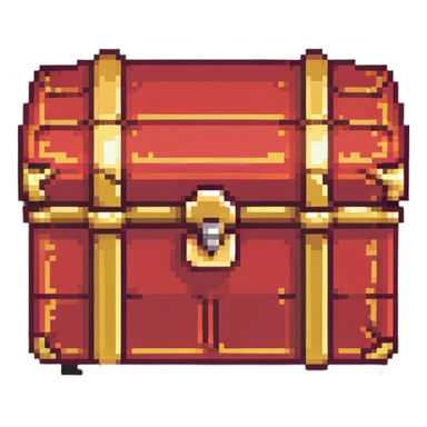 A red RPG treasure chest with gold trim, 16-bit style sticker