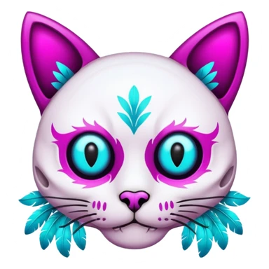 Glittery magenta hollow-eyes cat-skull with cyan feathers sticker