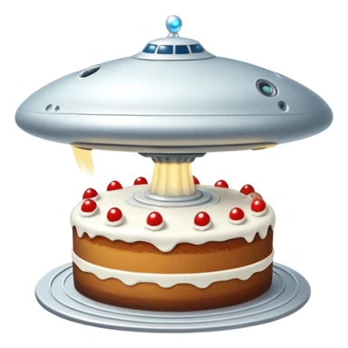 small piece of cake in a green light being stolen by flying above it giant ufo  sticker