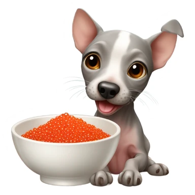 American Hairless Terrier eating red caviar  sticker