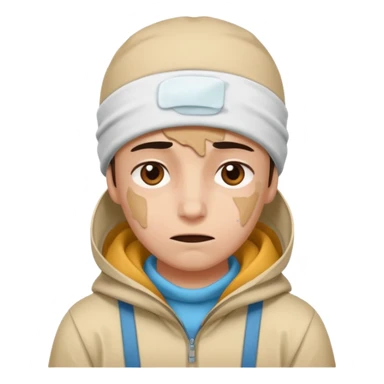 A person with headaches and a cold pack on the head sticker