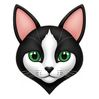 Haz una gata de ojos verdes la cara blanca con mancha negra en las orejas que agarra parte de la frente del lado der pero del iz va desde el ojo hasta la oreja la mancha, tiene la nariz negra en forma de corazón y todo lo que sobra de la cara, barbilla la nariz arriba y el lado de bigotes es blanca sticker