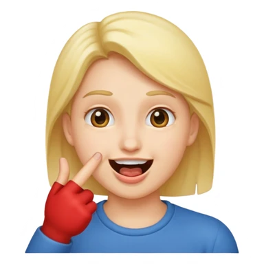 A smiling face with open mouth and taking is finger inside mouth sticker