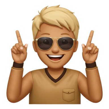 face laughing wearing sunglasses with both hands raised showing middle fingers sticker
