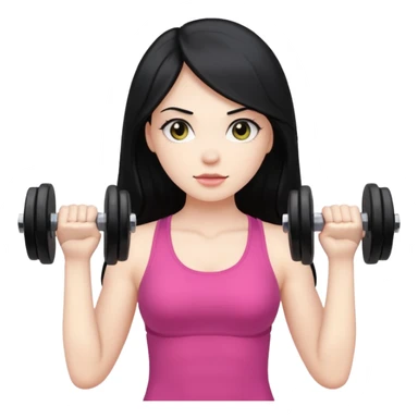 Pale girl with long black hair using dumbbells sticker