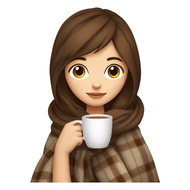 cute brown hair girl drinking coffee with a cozy blanket sticker